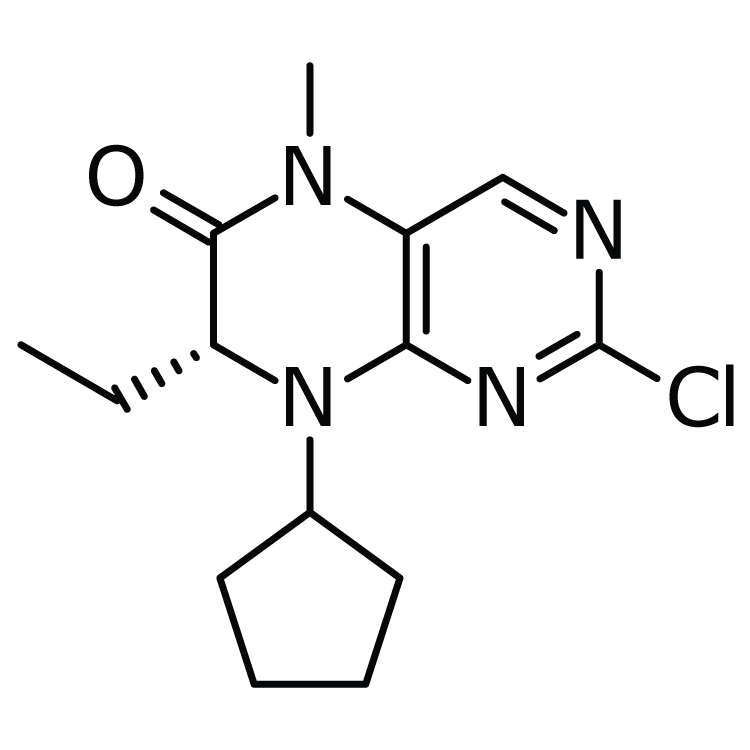 Structure of 755039-55-5 | (7R)-2-chloro-8-cyclopentyl-7-ethyl-7,8-dihydro-5-methyl-6(5H)-pteridinone