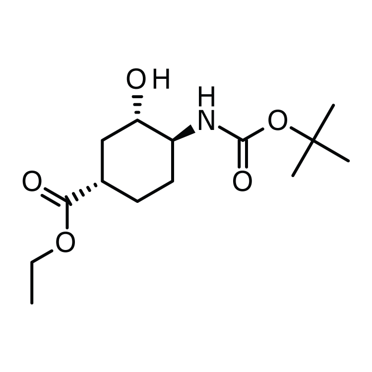 Structure of 1392745-43-5 | Ethyl (1S,3S,4S)-4-(tert-butoxycarbonylamino)-3-hydroxy-cyclohexanecarboxylate