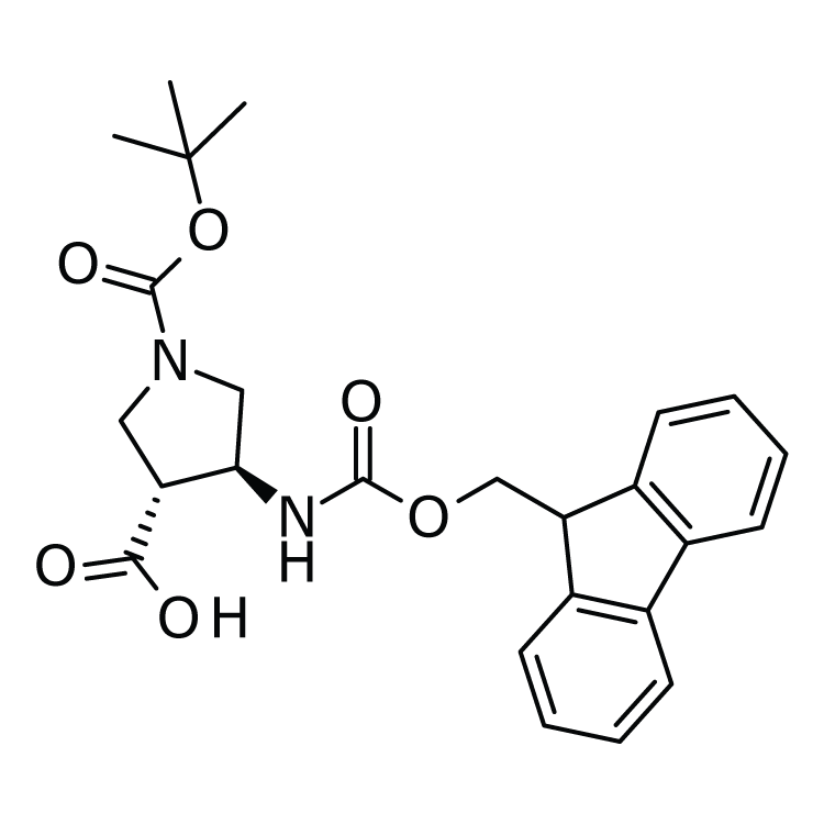 Structure of 267230-44-4 | (3R,4S)-1-Boc-4-Fmoc-amino-3-pyrrolidinecarboxylic acid