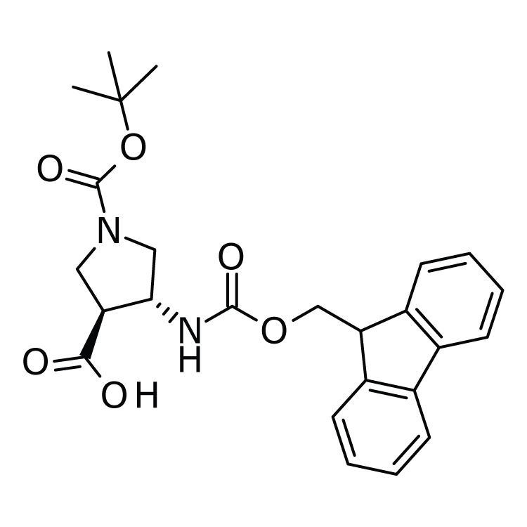Structure of 346610-79-5 | (3S,4R)-1-Boc-4-Fmoc-amino-3-pyrrolidinecarboxylic acid