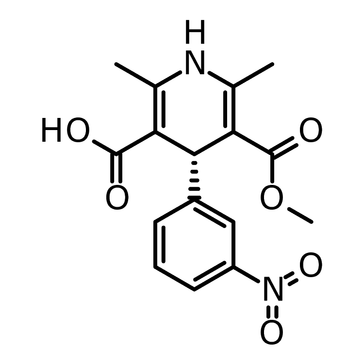 Structure of 76093-33-9 | (4r)-1,4-dihydro-2,6-dimethyl-3-methyloxycarbonyl-4-(3-nitrophenyl)-pyridine-5-carboxylic acid