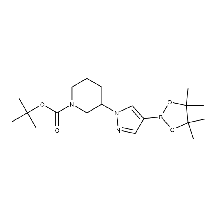Structure of 1092563-74-0 | tert-butyl 3-[4-(tetramethyl-1,3,2-dioxaborolan-2-yl)-1H-pyrazol-1-yl]piperidine-1-carboxylate