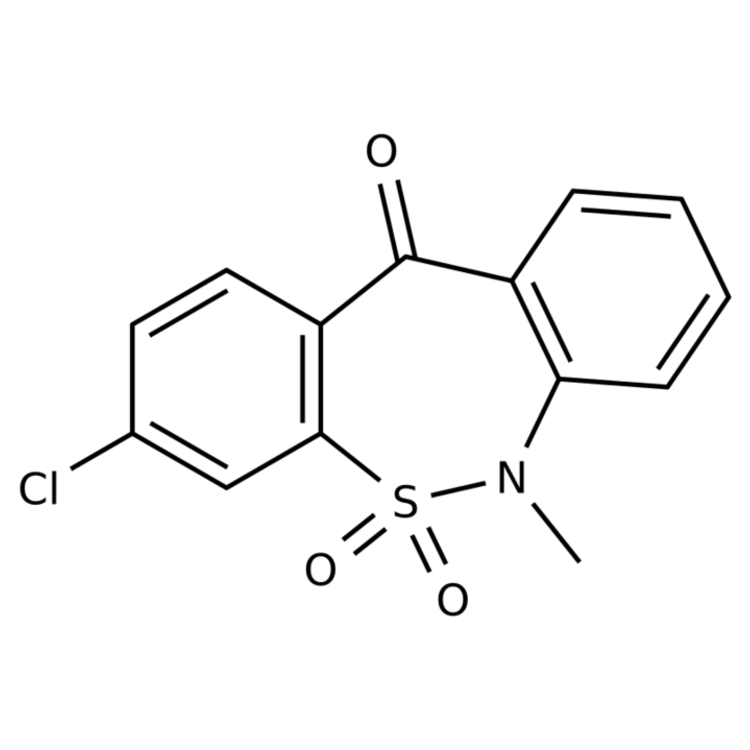 Structure of 26638-53-9 | 3-Chloro-6,11-dihydro-6-methyl-5,5,11-trioxodibenzo[c,f][1,2]thiazepine