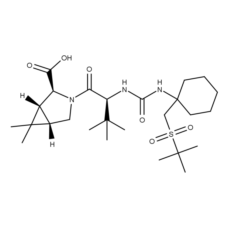 Structure of 1229337-32-9 | (1R,2S,5S)-3-((S)-2-(3-(1-(tert-butylsulfonylmethyl)cyclohexyl)ureido)-3,3-dimethylbutanoyl)-6,6-dimethyl-3-azabicyclo[3.1.0]hexane-2-carboxylic acid