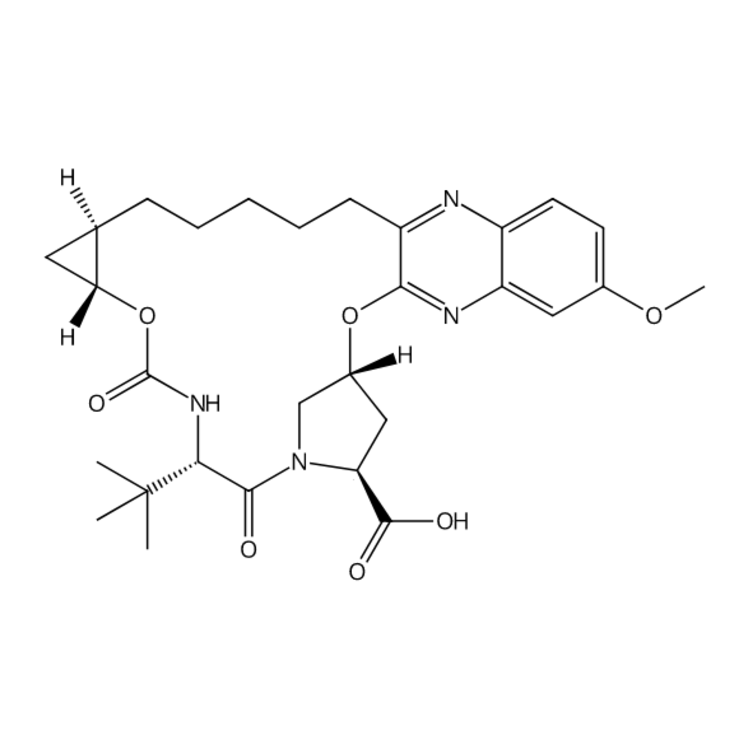 Structure of 1206524-85-7 | (1R,18R,20R,24S,27S)-24-tert-butyl-7-methoxy-22,25-dioxo-2,21-dioxa-4,11,23,26-tetrazapentacyclo[24.2.1.0{3,12.0{5,10.0{18,20]nonacosa-3,5(10),6,8,11-pentaene-27-carboxylic acid