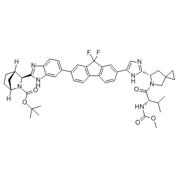 Structure of 1256393-27-7 | (1R,3S,4S)-tert-butyl 3-(6-(9,9-difluoro-7-(2-((S)-5-((S)-2-((methoxycarbonyl)amino)-3-methylbutanoyl)-5-azaspiro[2.4]heptan-6-yl)-1H-imidazol-5-yl)-9H-fluoren-2-yl)-1H-benzo[d]imidazol-2-yl)-2-azabicyclo[2.2.1]heptane-2-carbox