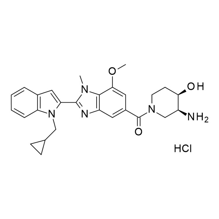 Structure of 1652591-81-5 | (3S,4R)-3-amino-1-({2-[1-(cyclopropylmethyl)indol-2-yl]-7-methoxy-1-methyl-1,3-benzodiazol-5-yl}carbonyl)piperidin-4-ol hydrochloride
