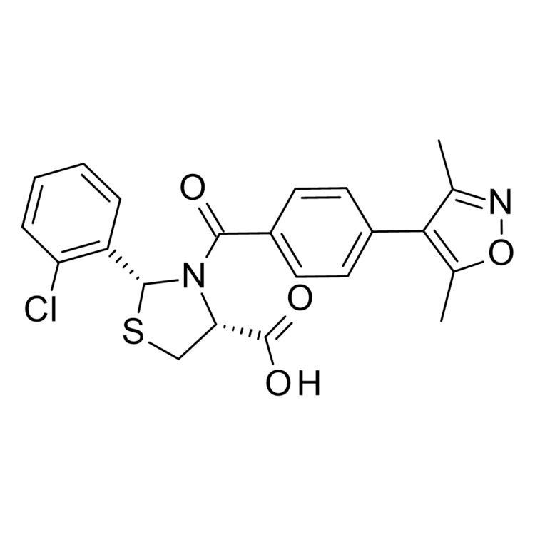 Structure of 2247372-59-2 | (2R,4R)-2-(2-chlorophenyl)-3-{[4-(3,5-dimethyl-1,2-oxazol-4-yl)phenyl]carbonyl}-1,3-thiazolidine-4-carboxylic acid