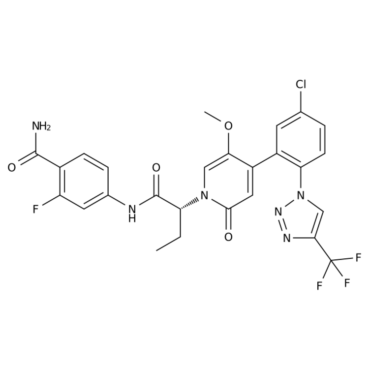 Structure of 2064124-85-0 | 4-[(2R)-2-(4-{5-chloro-2-[4-(trifluoromethyl)-1,2,3-triazol-1-yl]phenyl}-5-methoxy-2-oxopyridin-1-yl)butanamido]-2-fluorobenzamide