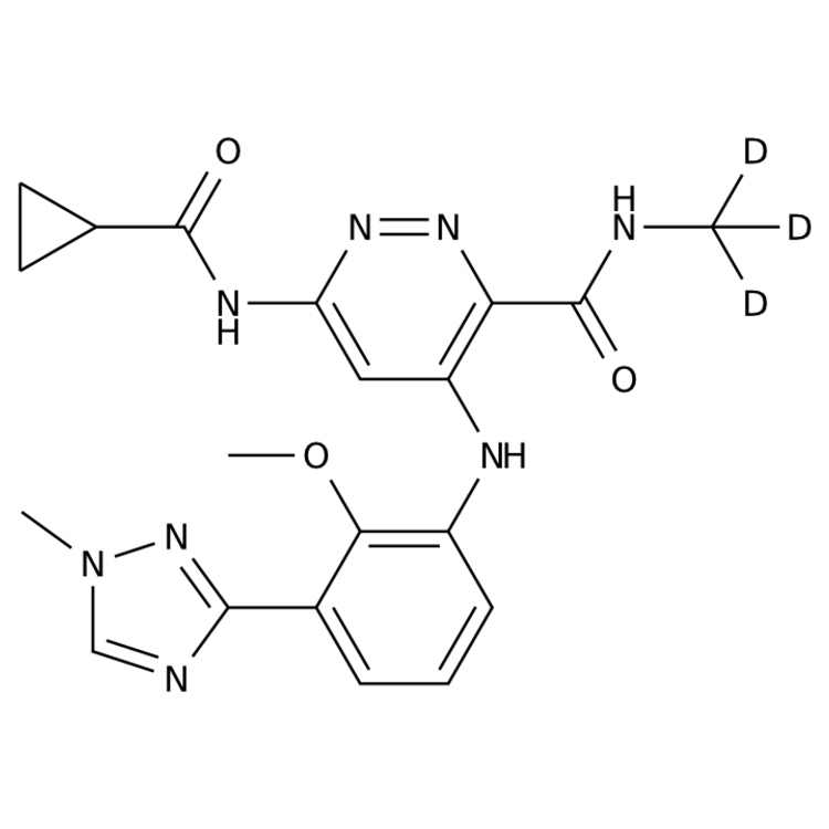 Structure of 1609392-27-9 | 6-(cyclopropanecarboxamido)-4-((2-methoxy-3-(1-methyl-1H-1,2,4-triazol-3-yl)phenyl)amino)-N-(methyl-d3)pyridazine-3-carboxamide