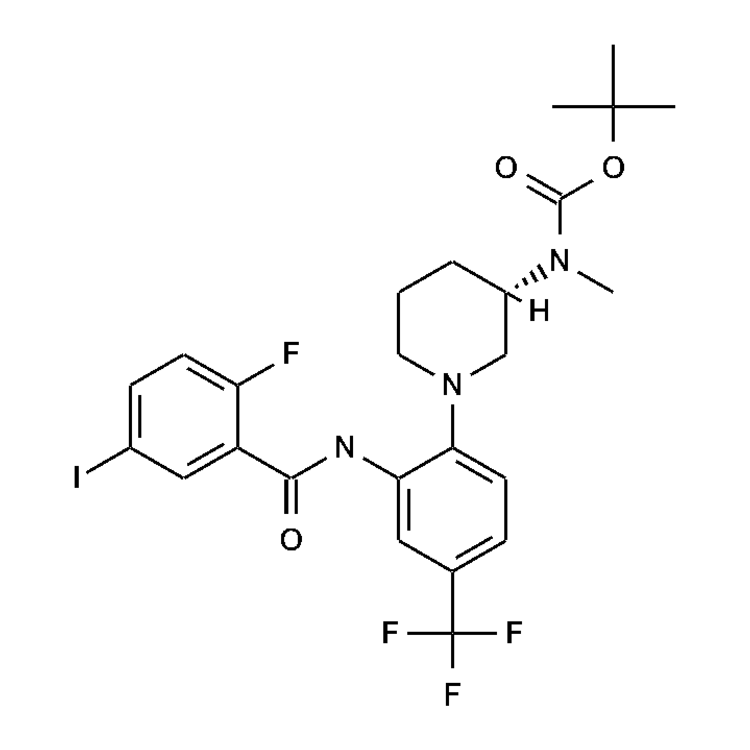 Structure of 884602-86-2 | tert-butyl N-[(3S)-1-{2-[(2-fluoro-5-iodobenzene)amido]-4-(trifluoromethyl)phenyl}piperidin-3-yl]-N-methylcarbamate
