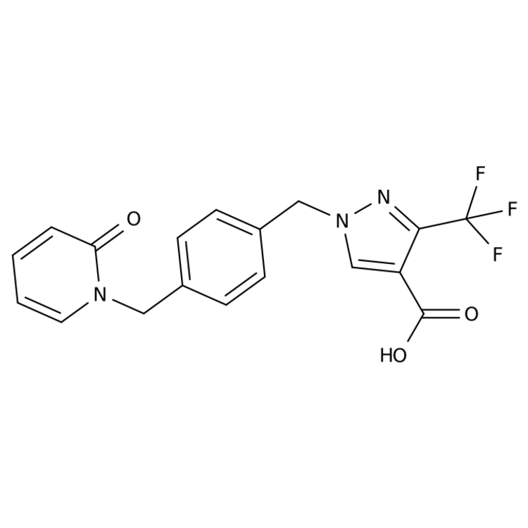 Structure of 1638983-14-8 | 1-({4-[(2-oxopyridin-1-yl)methyl]phenyl}methyl)-3-(trifluoromethyl)pyrazole-4-carboxylic acid