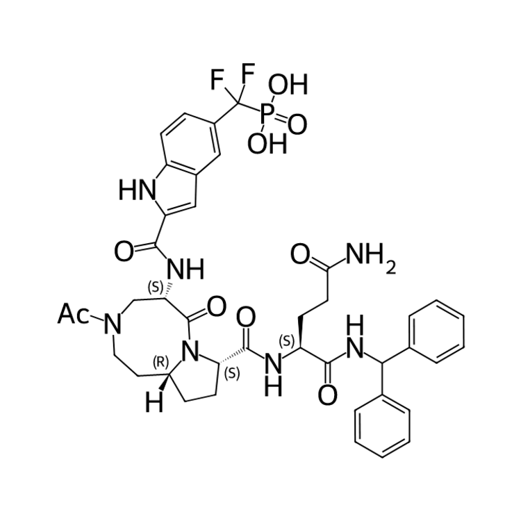Structure of 2429877-30-3 | ((2-(((5S,8S,10aR)-3-acetyl-8-(((S)-5-amino-1-(benzhydrylamino)-1,5-dioxopentan-2-yl)carbamoyl)-6-oxodecahydropyrrolo[1,2-a][1,5]diazocin-5-yl)carbamoyl)-1H-indol-5-yl)difluoromethyl)phosphonic acid