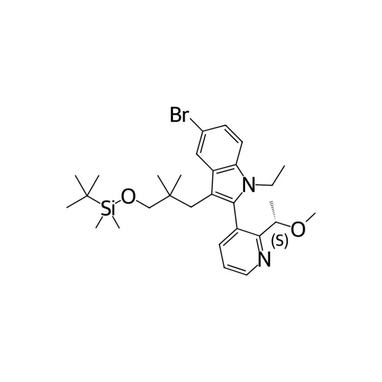 Structure of 2865162-02-1 | (S)-5-bromo-3-(3-((tert-butyldimethylsilyl)oxy)-2,2-dimethylpropyl)-1-ethyl-2-(2-(1-methoxyethyl)pyridin-3-yl)-1H-indole