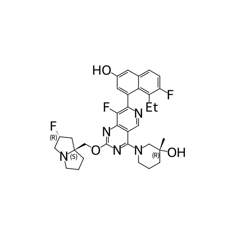 Structure of 2791263-84-6 | (3R)-1-(2-{[(2R,7aS)-2-fluoro-hexahydropyrrolizin-7a-yl]methoxy}-7-(8-ethyl-7-fluoro-3-hydroxynaphthalen-1-yl)-8-fluoropyrido[4,3-d]pyrimidin-4-yl)-3-methylpiperidin-3-ol